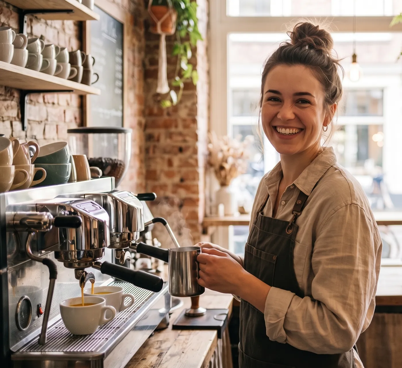 Barista v kavárně připravuje kávu