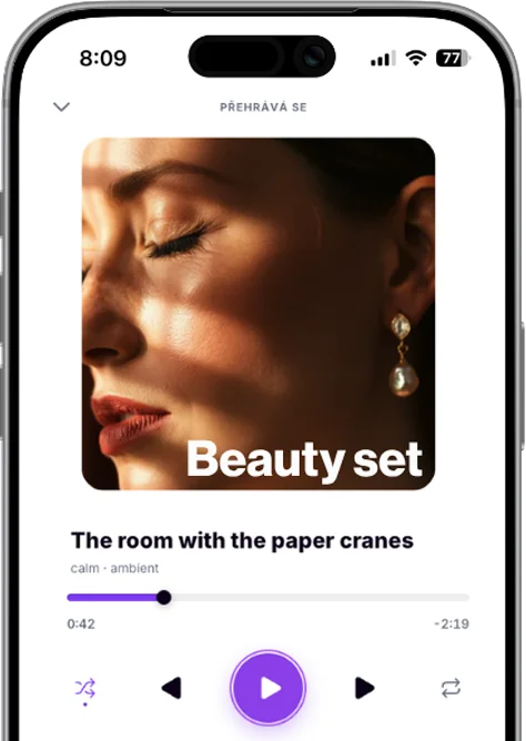 Přehrávač PressPLAI v telefonu s playlistem Beauty set