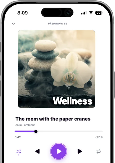 Přehrávač PressPLAI v telefonu s playlistem Wellness